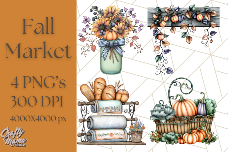 Fall Market Stall Clipart PNG, Rustic Autumn Clip Art
