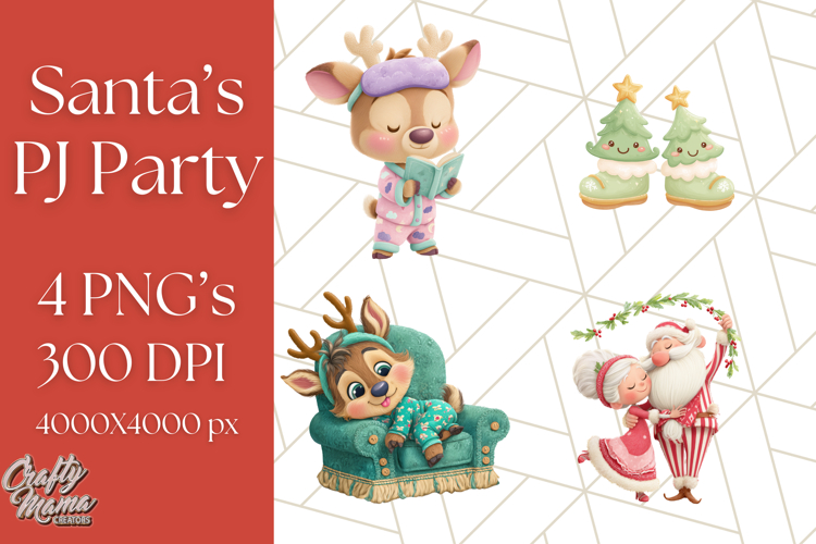 Santa’s Pajama Day Clipart, Cute Christmas Bedtime PNG