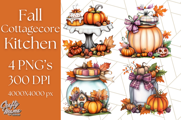 Fall Cottagecore Kitchen Clipart, Cozy Autumn Kitchen PNG