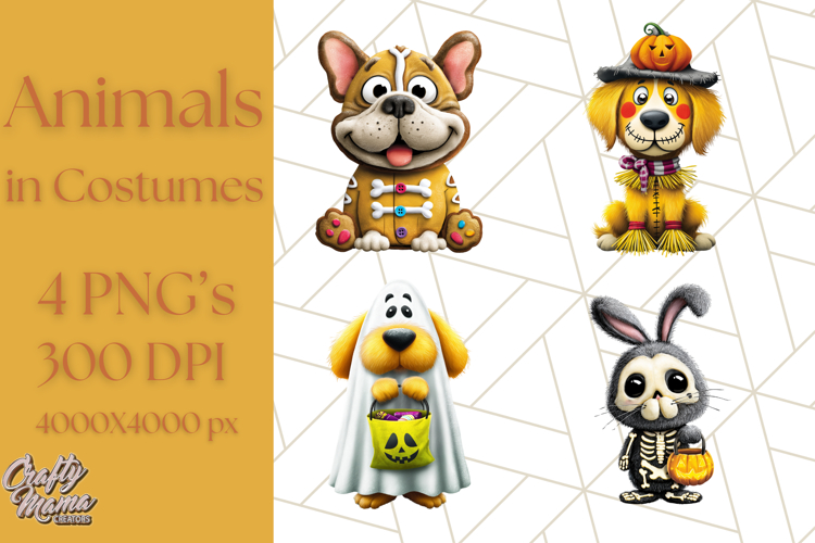 Halloween Animals in Costumes Clipart PNG, Cute Pets Art