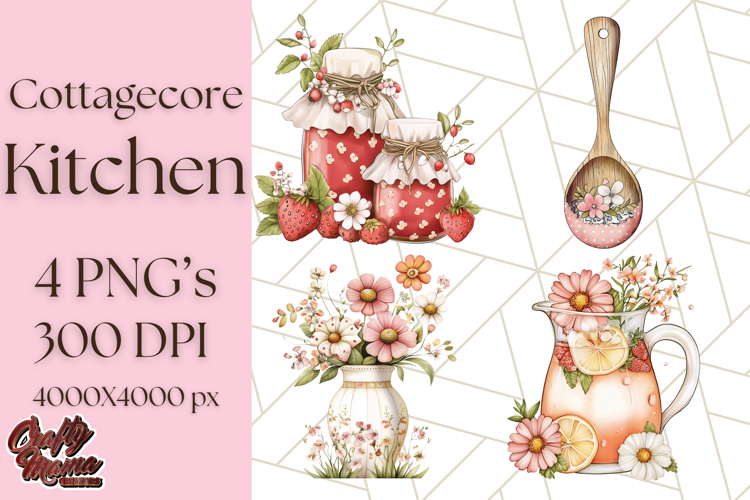 Cottagecore Kitchen Clipart, Vintage Country Floral Kitchen