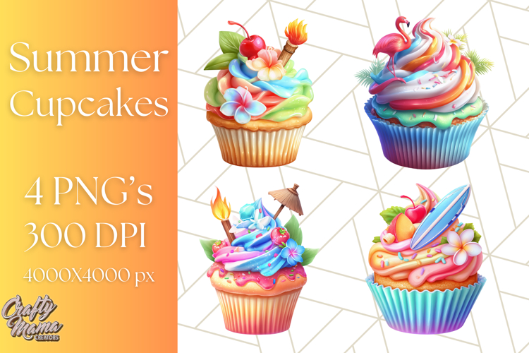 Bright Summer Cupcake PNG Clipart, Colorful Cupcakes