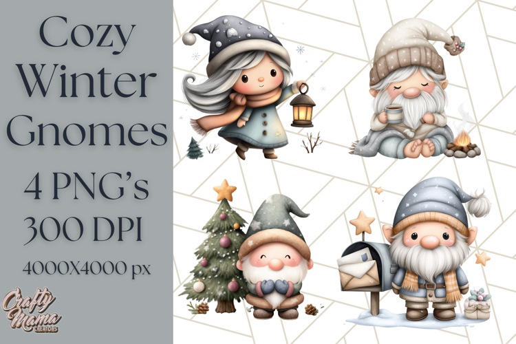 Watercolor Winter Gnome Clipart, Cute Gnome Christmas PNG