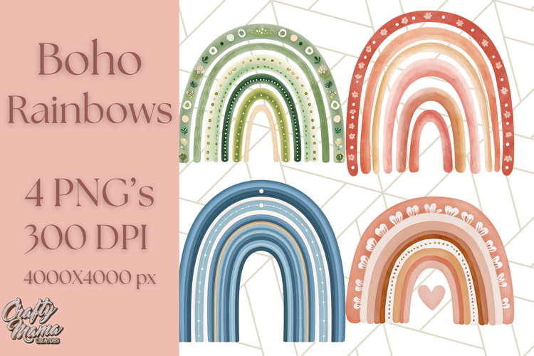 Boho Rainbow PNG Clipart, Earthy Arches & Minimal Shapes