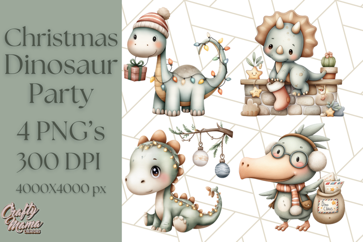 Christmas Dinosaur Party Png, Dino Clipart PNG