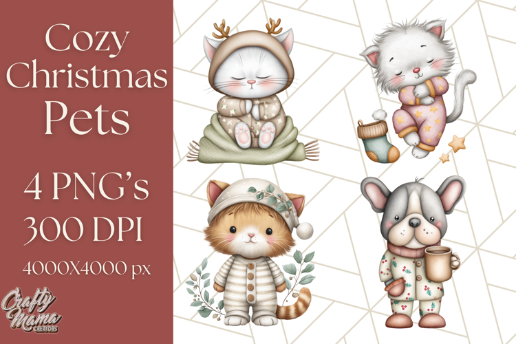 Christmas Pets in Pajamas Clipart PNG, Christmas Png Clipart