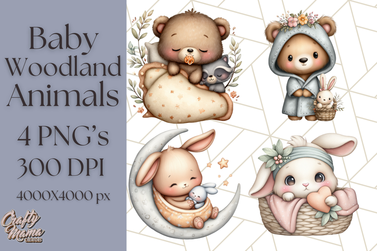 Woodland Nursery Baby Animals Clipart, Cute Animals Png