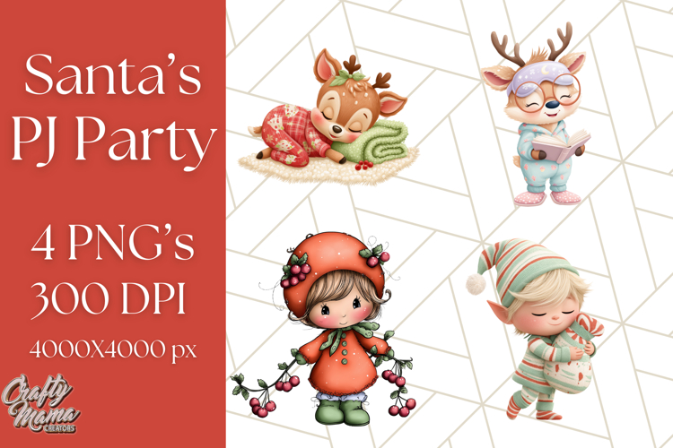 Santa’s Pajama Day Clipart, Cute Christmas Bedtime PNG