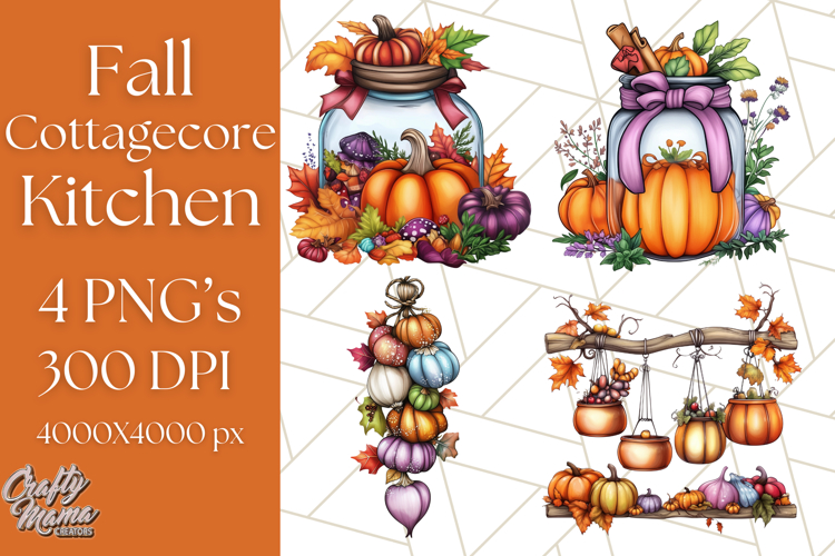 Fall Cottagecore Kitchen Clipart, Cozy Autumn Kitchen PNG