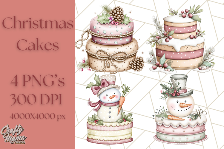 Christmas Cake Clipart PNG, Cottagecore Holiday Desserts