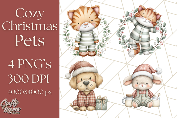 Christmas Pets in Pajamas Clipart PNG, Christmas Png Clipart