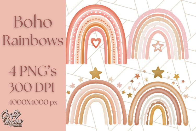 Boho Rainbow PNG Clipart, Earthy Arches & Minimal Shapes