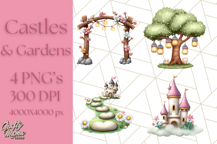 Princess Castle Clipart PNG, Enchanted Garden Artwork