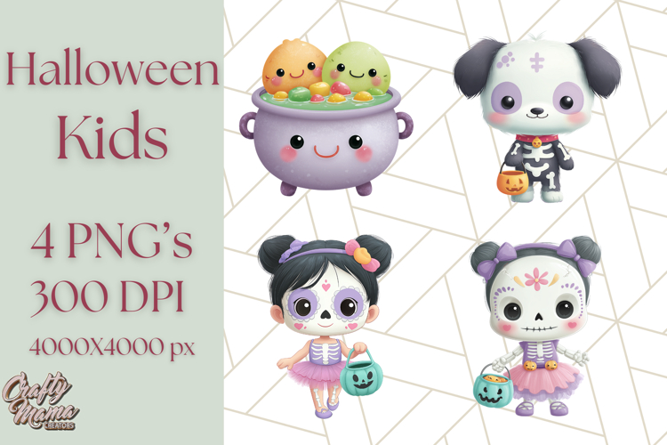 Kawaii Halloween Clipart Cute Kids and Candy Elements Png