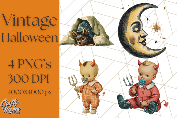Vintage Halloween PNG Clipart, 1950s Retro Graphics Clip Art