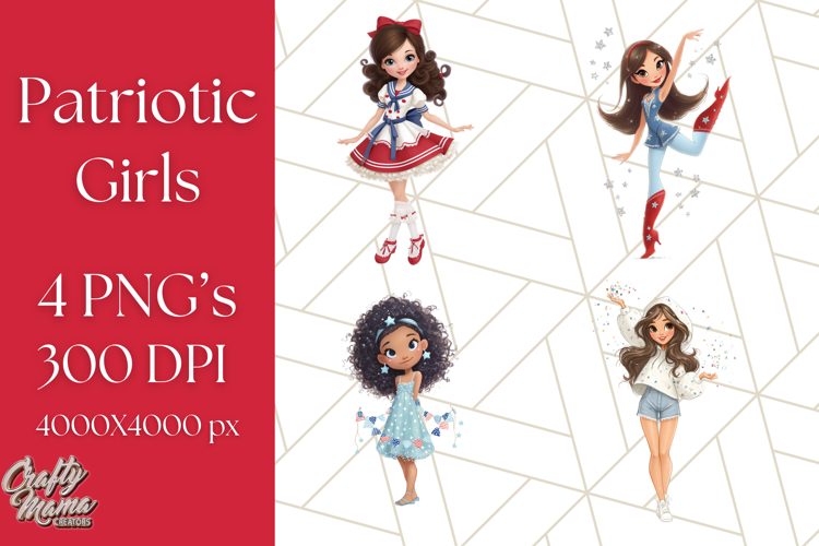 Patriotic Fashion Girl Clipart PNG for 4th of July