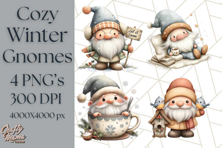Watercolor Winter Gnome Clipart, Cute Gnome Christmas PNG