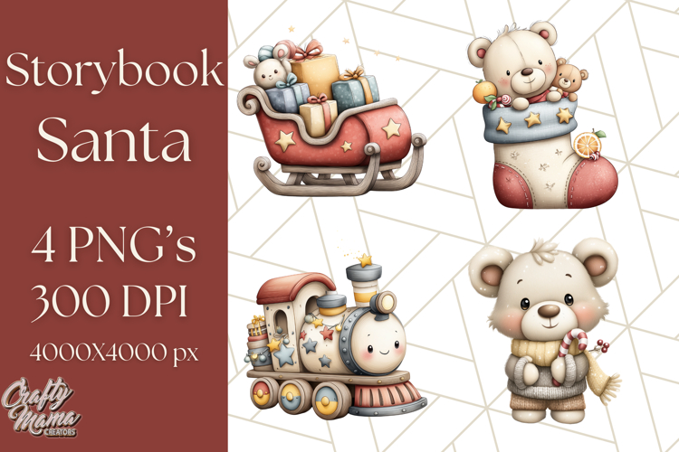 Storybook Santa & Friends PNG Clipart, Christmas Png Clipart