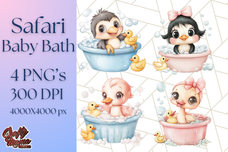 Safari Animal Babies in Bubble Baths, Cute Jungle Animal PNG