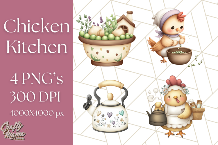 Cottagecore Kitchen Chicken Clipart PNG, Fairytale Style