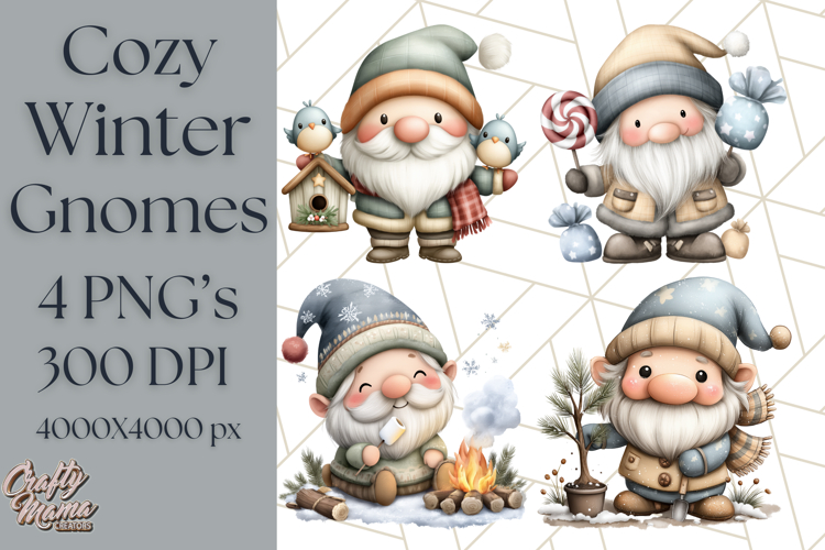 Watercolor Winter Gnome Clipart, Cute Gnome Christmas PNG