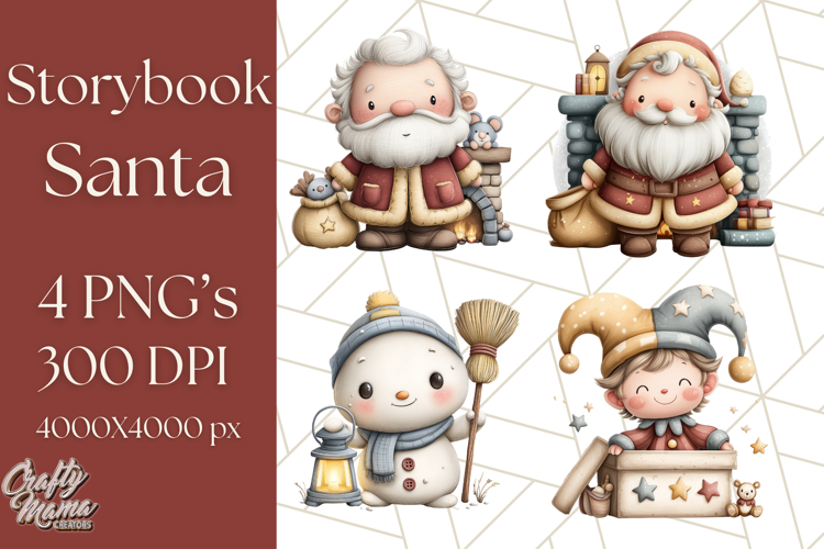 Storybook Santa & Friends PNG Clipart, Christmas Png Clipart