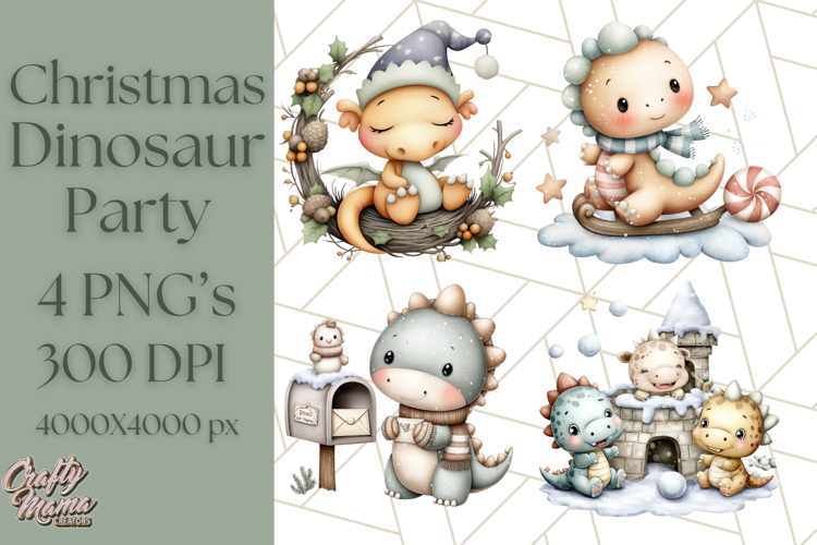 Christmas Dinosaur Party Png, Dino Clipart PNG