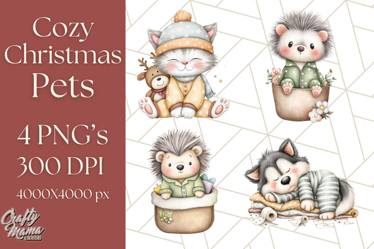 Christmas Pets in Pajamas Clipart PNG, Christmas Png Clipart