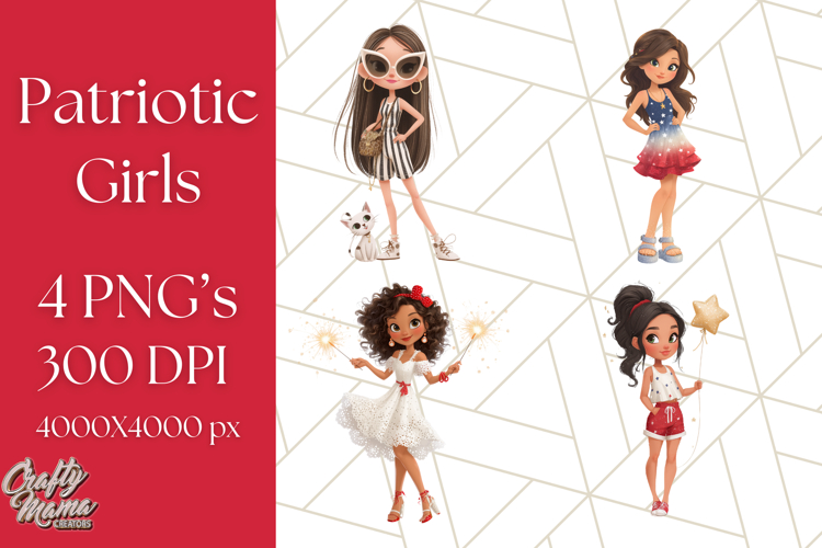 Patriotic Fashion Girl Clipart PNG for 4th of July
