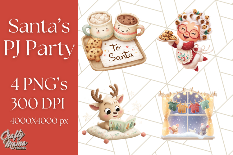 Santa’s Pajama Day Clipart, Cute Christmas Bedtime PNG