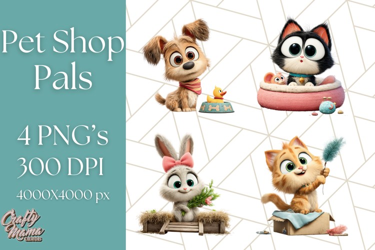 Pet Shop Clipart, Cute Big Eyed Animals, Kawaii Pets PNG