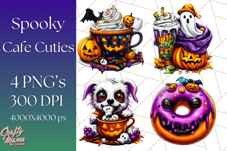 Spooky Café Cuties Halloween PNG Clipart, Holiday Elements