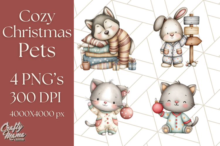 Christmas Pets in Pajamas Clipart PNG, Christmas Png Clipart