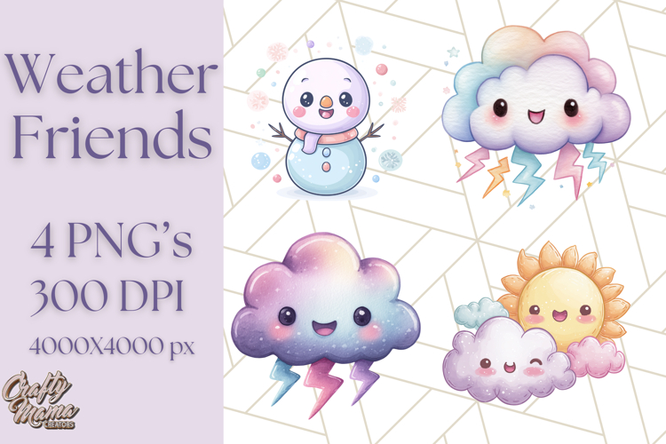 Kawaii Weather Clipart PNG, Cute Pastel Weather Icons