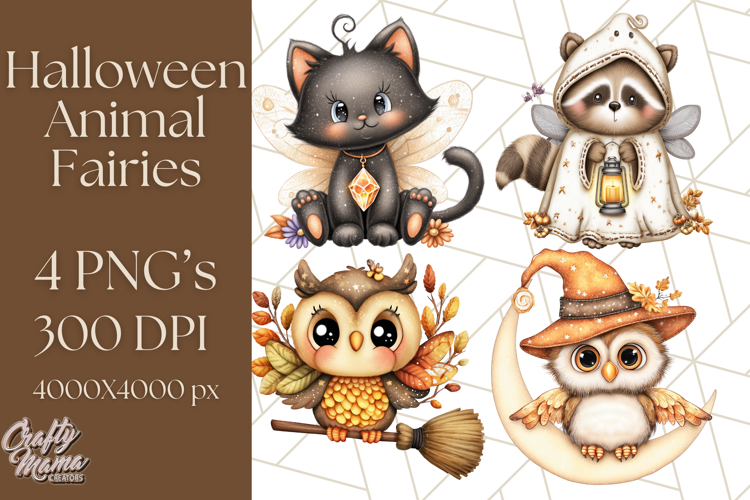 Halloween Fairy Animal Clipart PNG, Cute Spooky Creatures