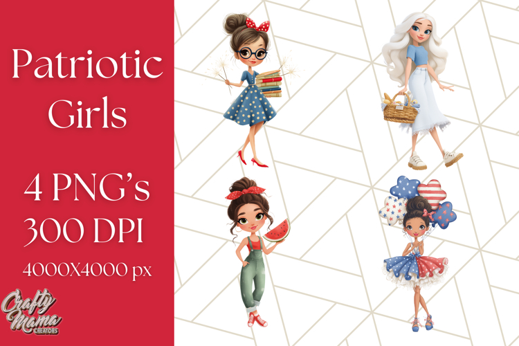 Patriotic Fashion Girl Clipart PNG for 4th of July
