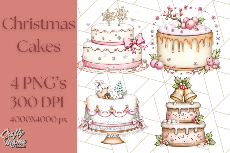 Christmas Cake Clipart PNG, Cottagecore Holiday Desserts