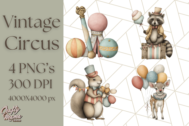 Vintage Carnival Animals Clipart PNG, Retro Circus Elements example image 1