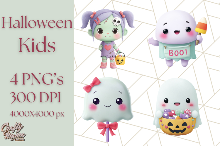Kawaii Halloween Clipart Cute Kids and Candy Elements Png