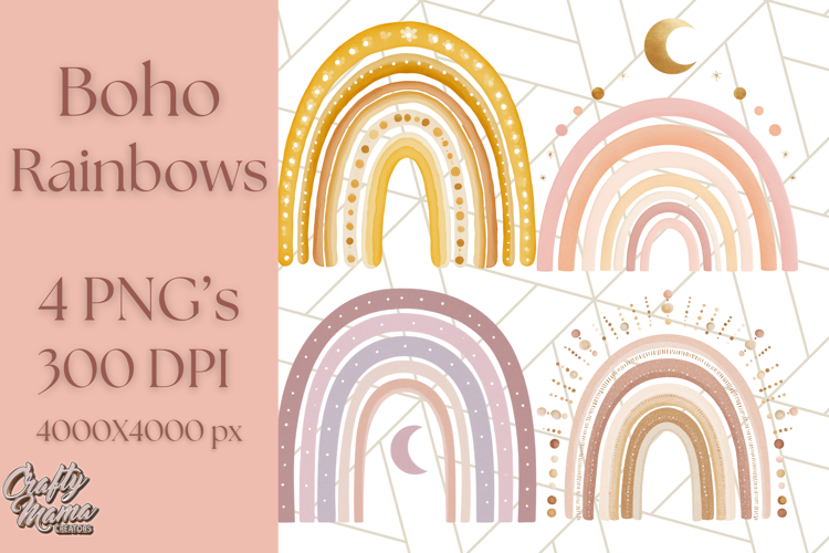 Boho Rainbow PNG Clipart, Earthy Arches & Minimal Shapes