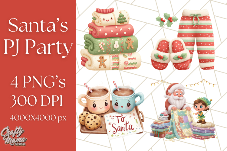Santa’s Pajama Day Clipart, Cute Christmas Bedtime PNG