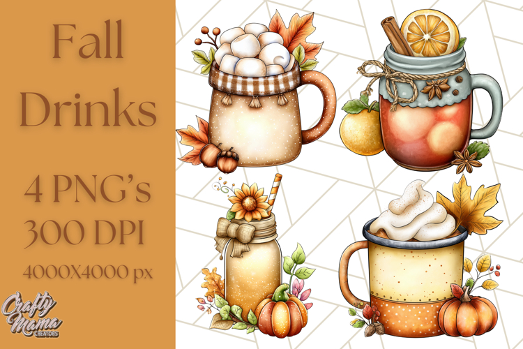 Fall Drink Clipart PNG, Cozy Autumn Cocoa and Latte Art