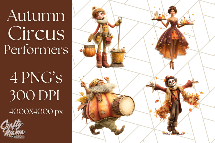 Autumn Circus Performers Clipart Vintage Characters PNG