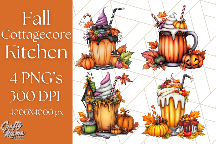 Fall Cottagecore Kitchen Clipart, Cozy Autumn Kitchen PNG