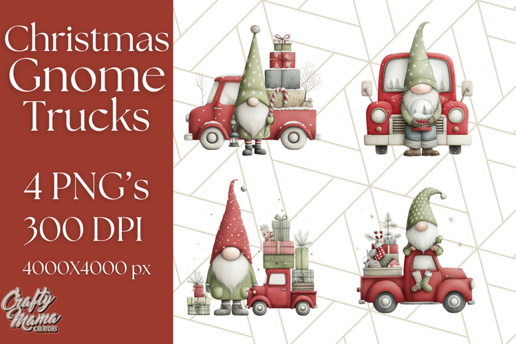 Vintage Truck Christmas Gnomes Clipart PNG, Cute Gnome Png