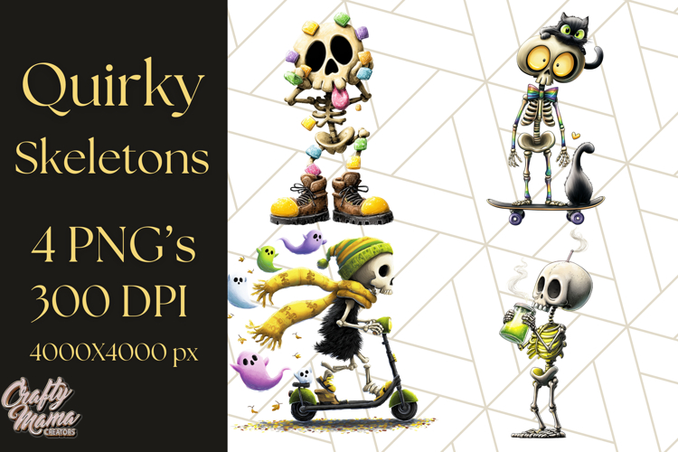 Quirky Skeleton Clipart PNG, Funny Halloween Bones Art
