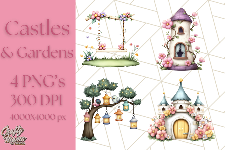 Princess Castle Clipart PNG, Enchanted Garden Artwork