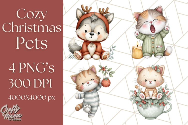 Christmas Pets in Pajamas Clipart PNG, Christmas Png Clipart