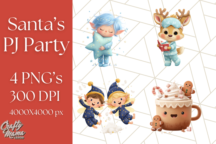 Santa’s Pajama Day Clipart, Cute Christmas Bedtime PNG