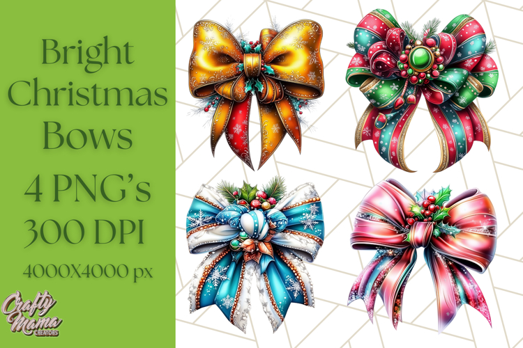 Bright Shiny Christmas Bows PNG Clipart, Winter Holiday Png
